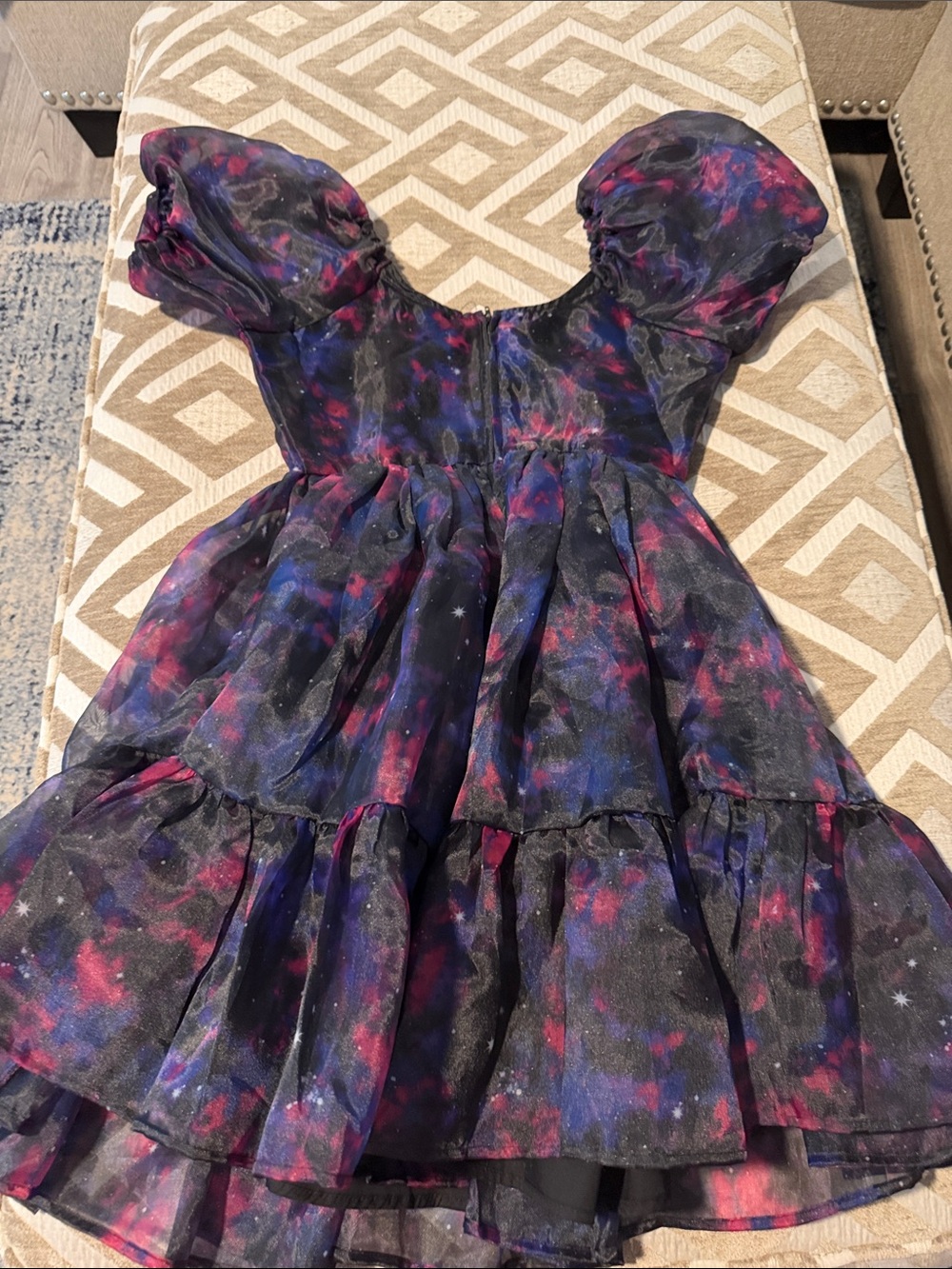 Women’s Off-Shoulder Galaxy Print Dress - Black/Purple/Pink - Picture 3 of 3